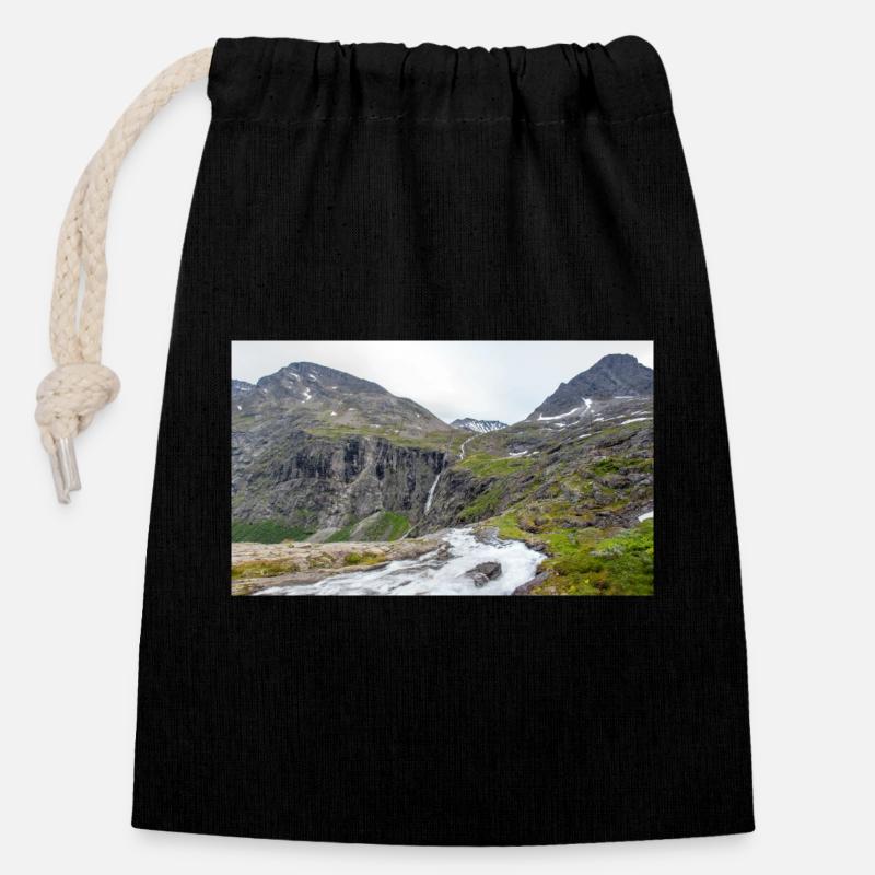 Trollstigen Tverelva Stigfossen Trollstigen - Verschließbarer Geschenkbeutel aus Baumwolle (14x20cm) - Schwarz