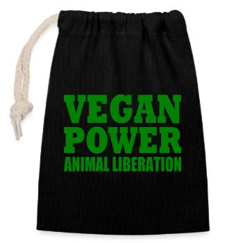 Vegan power animal liberation - Closable cotton gift bag (14x20cm) - black - Front