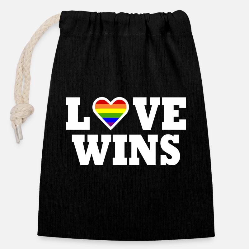Love wins - Sac cadeau en coton avec cordon (14 x 20 cm) - noir