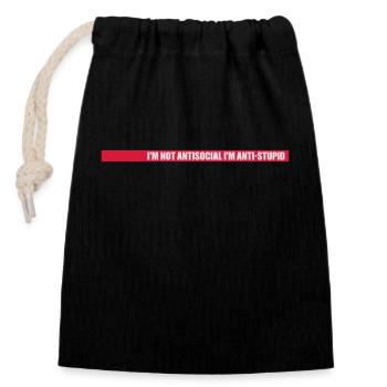 not antisocial anti stupid - Closable cotton gift bag (14x20cm) - black - Front