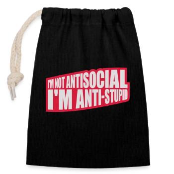 not antisocial anti stupid - Closable cotton gift bag (14x20cm) - black - Front