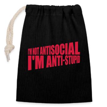 not antisocial anti stupid - Closable cotton gift bag (14x20cm) - black - Front