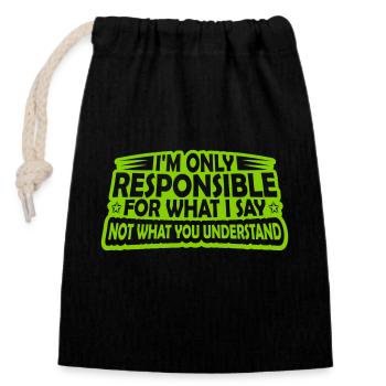 ce que je dis citation - Sac cadeau en coton avec cordon (14 x 20 cm) - noir - Devant