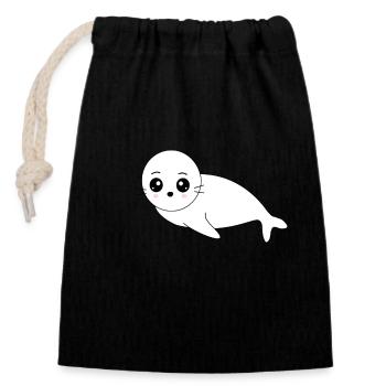 phoque phoque blanc phoques phoques animaux - Sac cadeau en coton avec cordon (14 x 20 cm) - noir - Devant