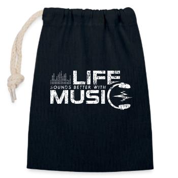 Life Sounds Better With Music Headphone - Sac cadeau en coton avec cordon (14 x 20 cm) - bleu marine - Devant