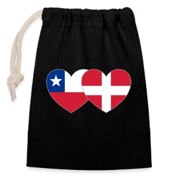 Chile Dänemark Flagge Herz - Verschließbarer Geschenkbeutel aus Baumwolle (14x20cm) - Schwarz - Vorne