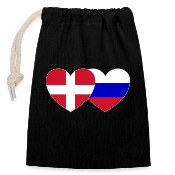 Danemark Russie Flag Coeur - Sac cadeau en coton avec cordon (14 x 20 cm) - noir - Devant