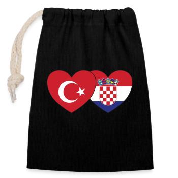 Turkey Croatia Flag Heart - Closable cotton gift bag (14x20cm) - black - Front
