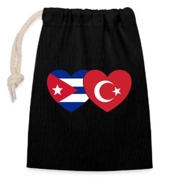 Cuba Turkey Flag Heart - Closable cotton gift bag (14x20cm) - black - Front