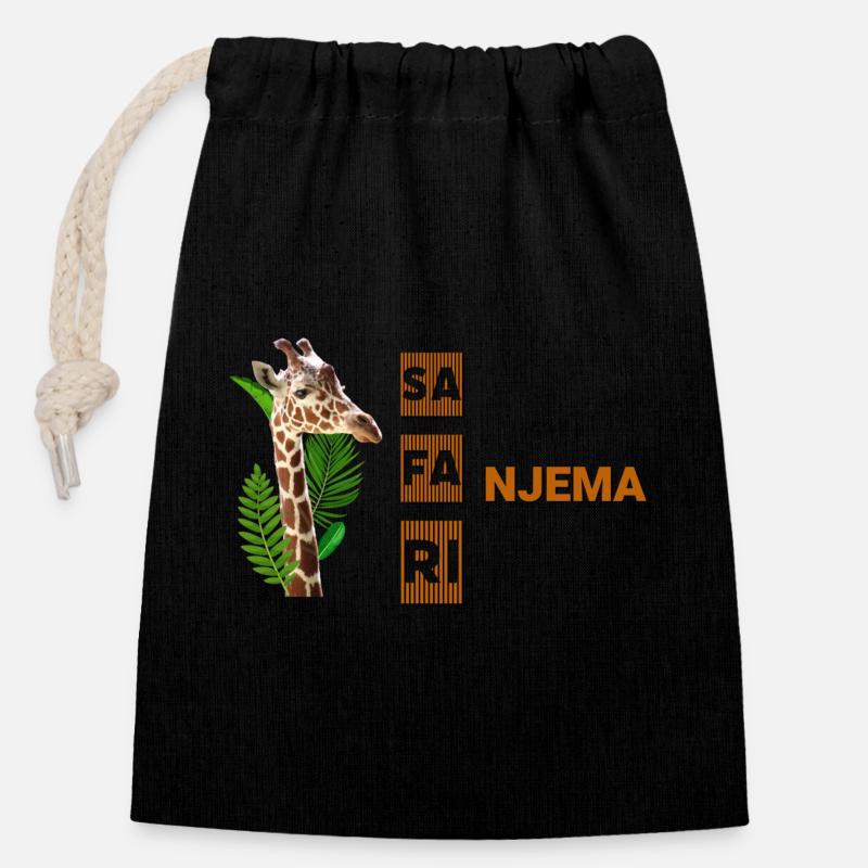 SA FA RI NJEMA - Sac cadeau en coton avec cordon (14 x 20 cm) - noir