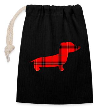 Dachshund in Buffalo Plaid Pattern Christmas Dog Christmas Weih - Closable cotton gift bag (14x20cm) - black - Front