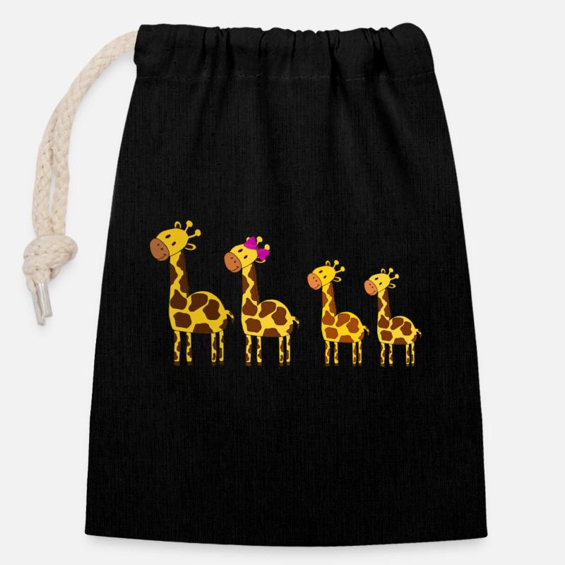 Giraffenfamilie - Verschließbarer Geschenkbeutel aus Baumwolle (14x20cm) - Schwarz