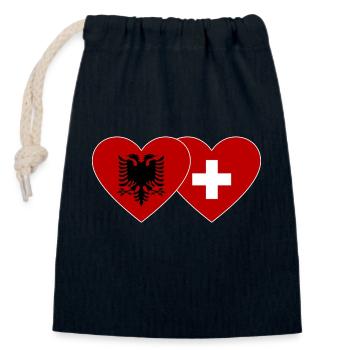 Albania Switzerland Flag Heart - Closable cotton gift bag (14x20cm) - navy - Front