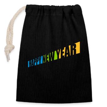 Citation Bonne année - Sac cadeau en coton avec cordon (14 x 20 cm) - noir - Devant