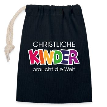 christliche Kinder - Verschließbarer Geschenkbeutel aus Baumwolle (14x20cm) - Navy - Vorne