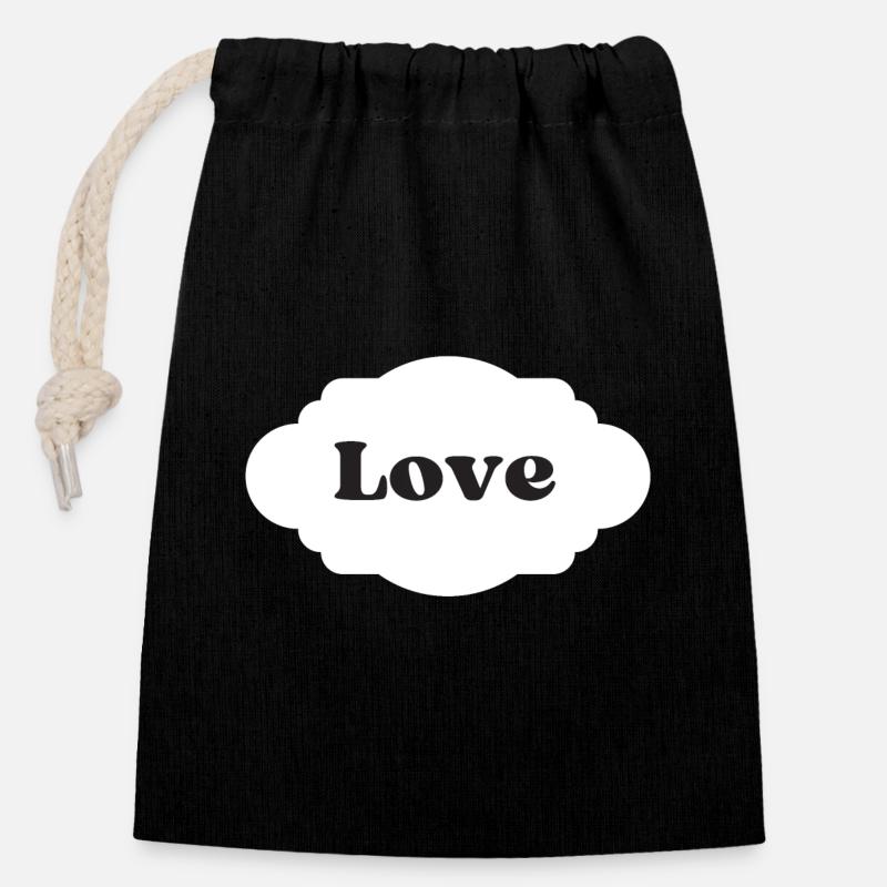 Love - Closable cotton gift bag (14x20cm) - black