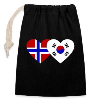 Norway South Korea Flag Heart - Closable cotton gift bag (14x20cm) - black - Front