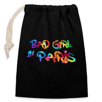 bad girl in paris - Sac cadeau en coton avec cordon (14 x 20 cm) - noir - Devant