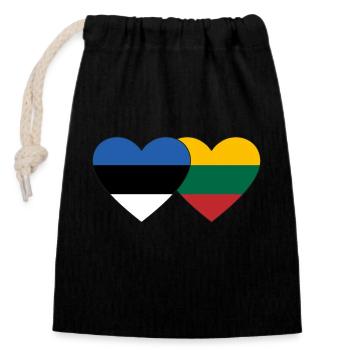 Estland Litauen Flagge Herz - Verschließbarer Geschenkbeutel aus Baumwolle (14x20cm) - Schwarz - Vorne