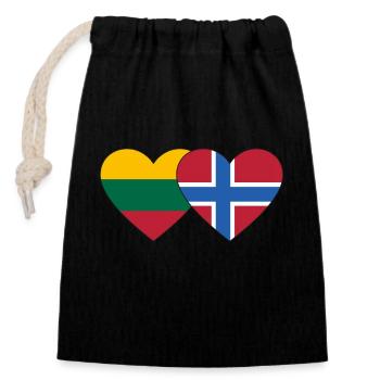 Litauen Norwegen Flagge Herz - Verschließbarer Geschenkbeutel aus Baumwolle (14x20cm) - Schwarz - Vorne
