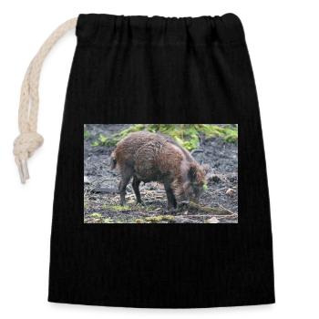 Wildschwein Sus scrofa - Verschließbarer Geschenkbeutel aus Baumwolle (14x20cm) - Schwarz - Vorne
