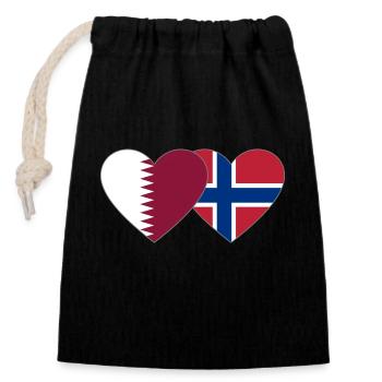 Qatar Norway Flag Heart - Closable cotton gift bag (14x20cm) - black - Front
