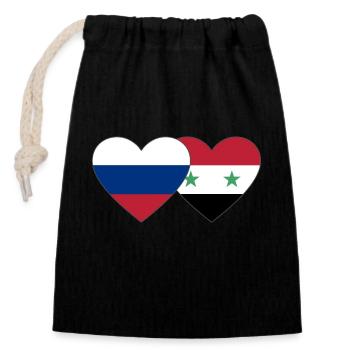 Russie Syrie Flag Coeur - Sac cadeau en coton avec cordon (14 x 20 cm) - noir - Devant