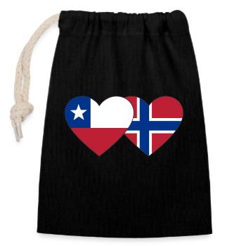 Chile Norwegen Flagge Herz - Verschließbarer Geschenkbeutel aus Baumwolle (14x20cm) - Schwarz - Vorne
