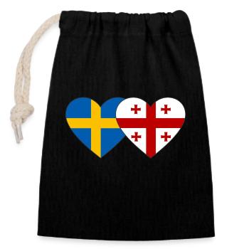 Suède Géorgie Flag Heart - Sac cadeau en coton avec cordon (14 x 20 cm) - noir - Devant