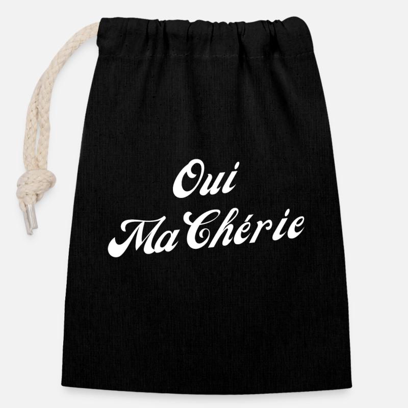 Oui ma chérie - Sac cadeau en coton avec cordon (14 x 20 cm) - noir