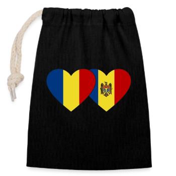 Rumänien Moldawien Flagge Herz - Verschließbarer Geschenkbeutel aus Baumwolle (14x20cm) - Schwarz - Vorne