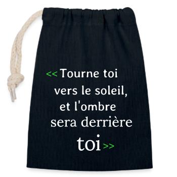 Rester positive - Sac cadeau en coton avec cordon (14 x 20 cm) - bleu marine - Devant