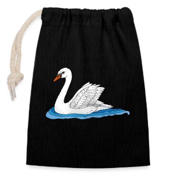 Oiseau blanc - Sac cadeau en coton avec cordon (14 x 20 cm) - noir - Devant