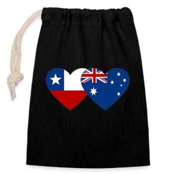 Chile Australien Flagge Herz - Verschließbarer Geschenkbeutel aus Baumwolle (14x20cm) - Schwarz - Vorne
