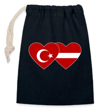 Turkey Latvia Flag Heart - Closable cotton gift bag (14x20cm) - navy - Front