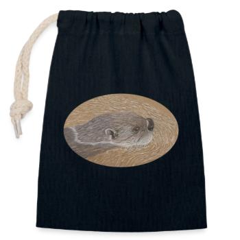 Otter 2 13 11 2022 - Closable cotton gift bag (14x20cm) - navy - Front