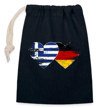 Greece Germany Flag used heart - Closable cotton gift bag (14x20cm) - navy - Front