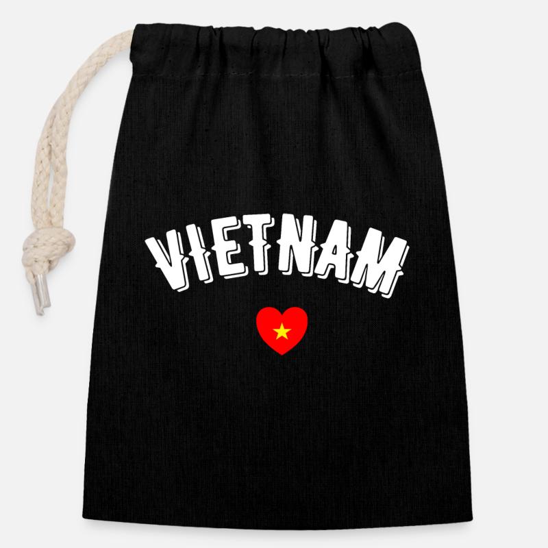 Vietnam - Sac cadeau en coton avec cordon (14 x 20 cm) - noir