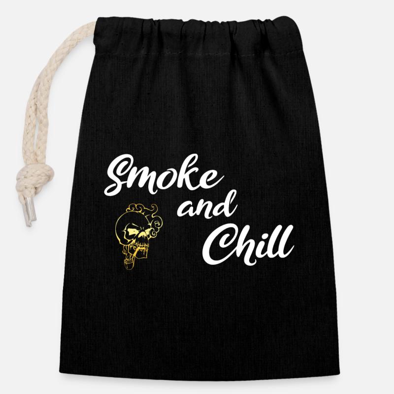 Smoke and Chill White - Closable cotton gift bag (14x20cm) - black