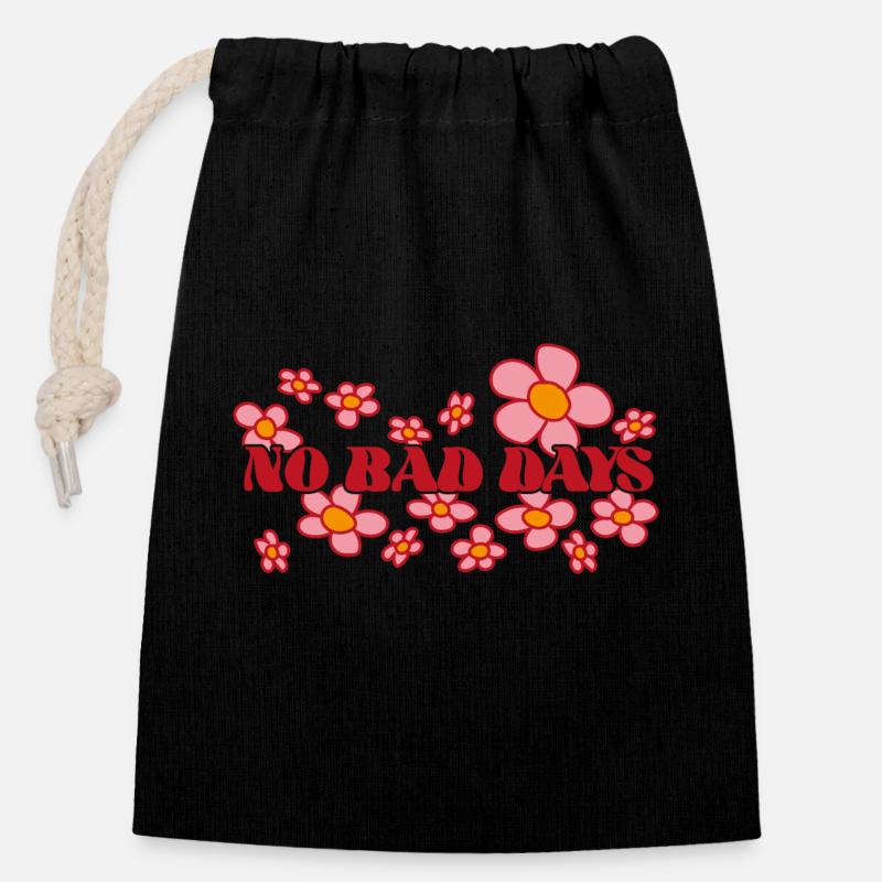 NoBadDays 2 white - Verschließbarer Geschenkbeutel aus Baumwolle (14x20cm) - Schwarz