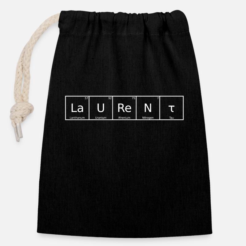 Laurent Nom Prénom Chimie Tableau périodique Élément - Sac cadeau en coton avec cordon (14 x 20 cm) - noir