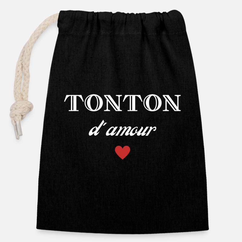 tonton d'amour - Sac cadeau en coton avec cordon (14 x 20 cm) - noir