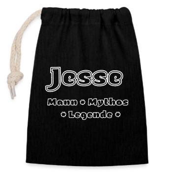 Jesse - Mann, Mythos, Legende - Verschließbarer Geschenkbeutel aus Baumwolle (14x20cm) - Schwarz - Vorne