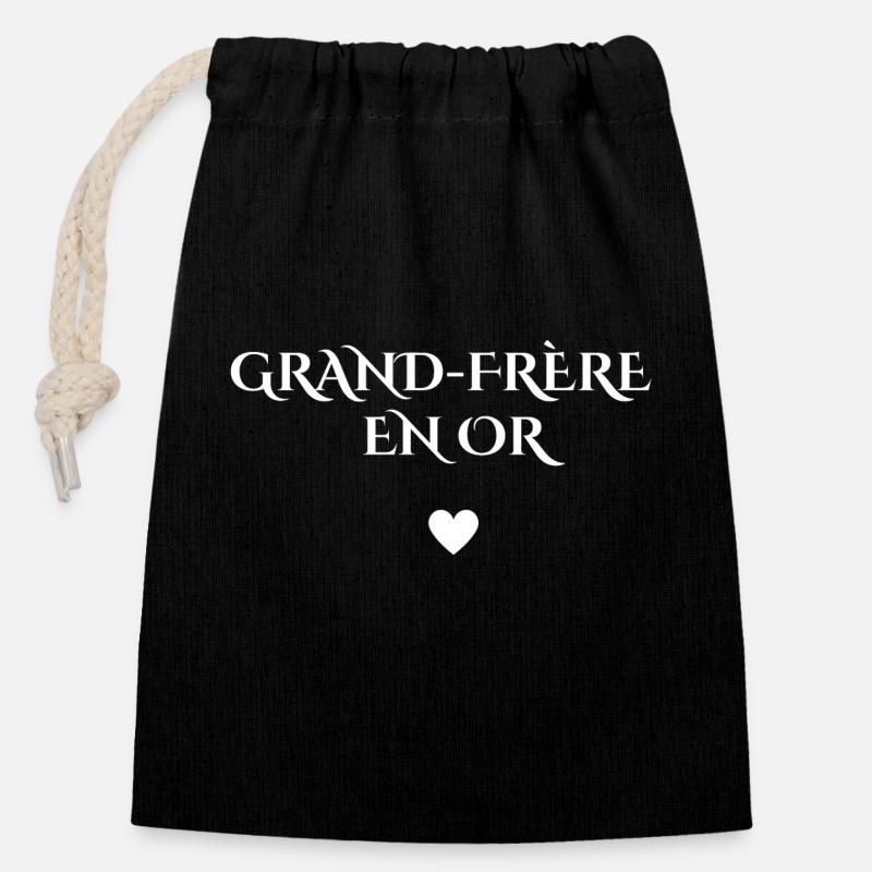 grand-frère en or - Sac cadeau en coton avec cordon (14 x 20 cm) - noir
