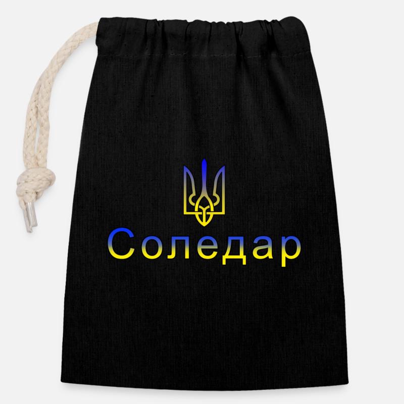 Soledar Ukraine - Sac cadeau en coton avec cordon (14 x 20 cm) - noir
