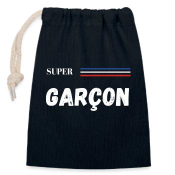 super garçon - t-shirt assorti - Sac cadeau en coton avec cordon (14 x 20 cm) - bleu marine - Devant