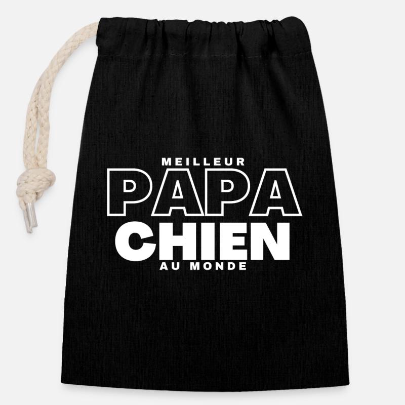 Papa chien - Sac cadeau en coton avec cordon (14 x 20 cm) - noir