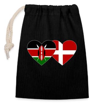 Kenia Dänemark Flagge Herz - Verschließbarer Geschenkbeutel aus Baumwolle (14x20cm) - Schwarz - Vorne