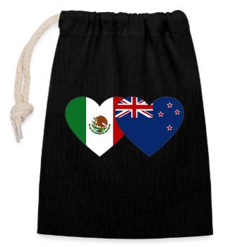 Mexico New Zealand Flag Heart - Closable cotton gift bag (14x20cm) - black - Front