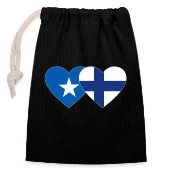Somalia Finnland Flagge Herz - Verschließbarer Geschenkbeutel aus Baumwolle (14x20cm) - Schwarz - Vorne